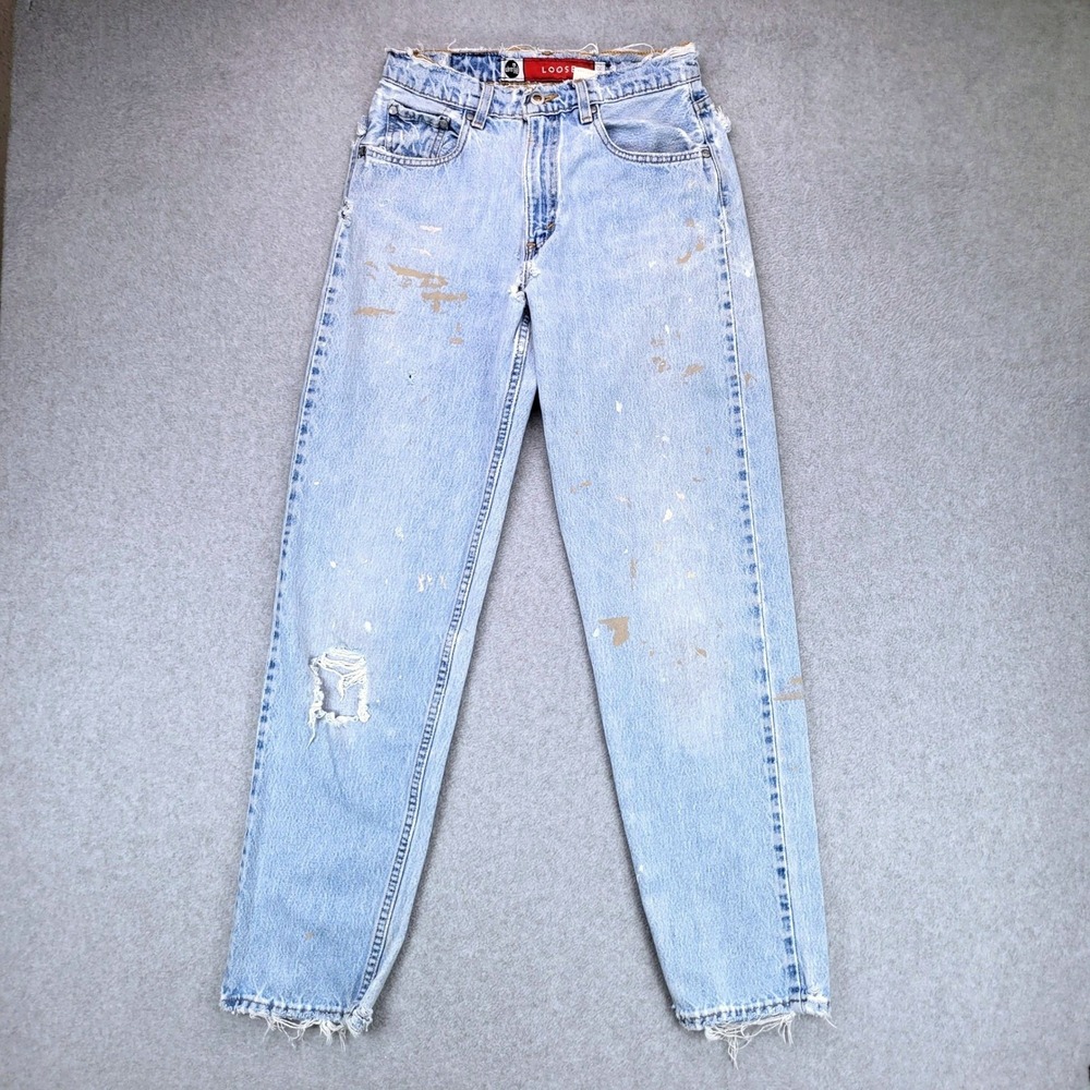 Levi's SilverTab Loose Jeans Juniors 7 Light Blue Thrashed Distressed Baggy 90s